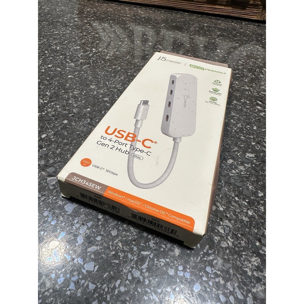 Brand New J5create 4-in-1 USB-C to 4-Port 10Gbps Type-C Hub Eco-Friendly White